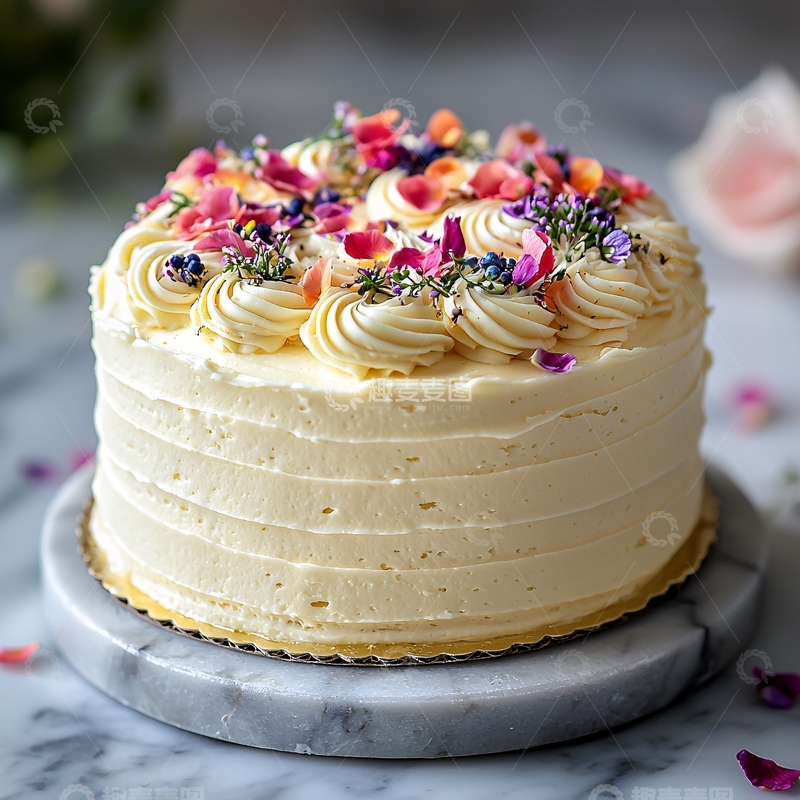 高清大图下载【趣麦麦图】奶油蛋糕顶鲜花