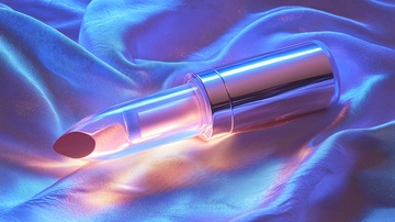 透明唇膏在蓝色丝绸上