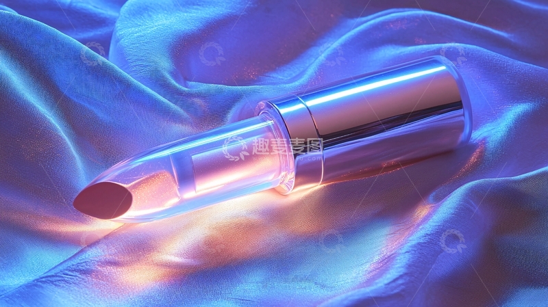 高清大图下载【趣麦麦图】透明唇膏在蓝色丝绸上