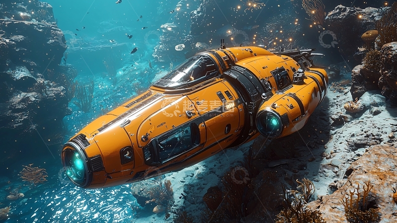 高清大图下载【趣麦麦图】深海橙色潜水艇
