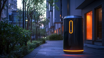 夜晚街景智能垃圾桶