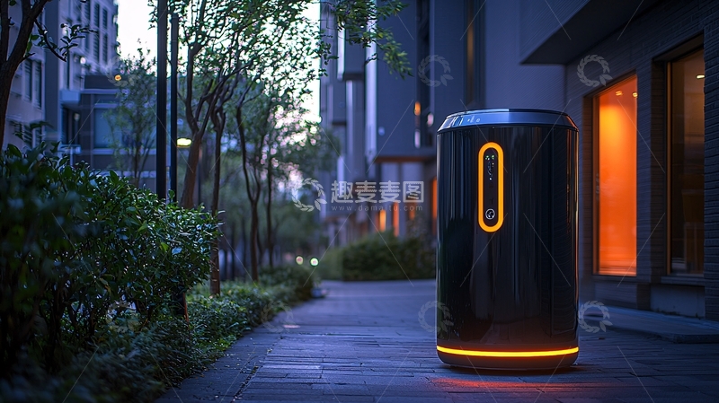 高清大图下载【趣麦麦图】夜晚街景智能垃圾桶