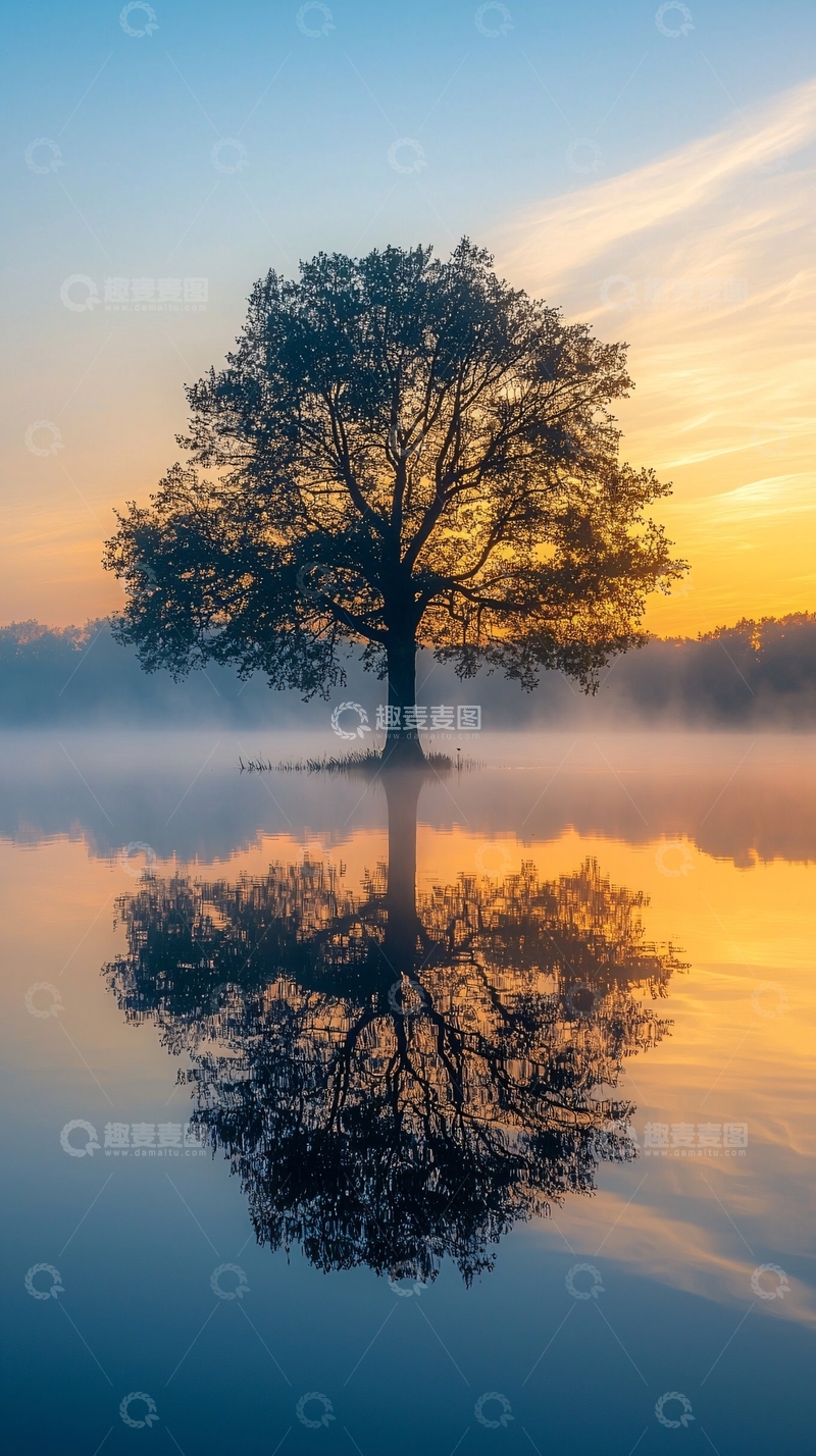 高清大图下载【趣麦麦图】孤树倒影
