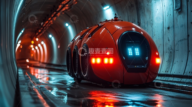 高清大图下载【趣麦麦图】隧道内红色球形机器人