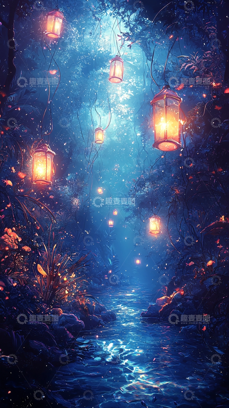 高清大图下载【趣麦麦图】童话森林灯笼小路