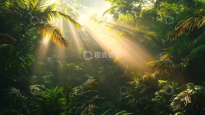高清大图下载【趣麦麦图】热带雨林阳光透过树叶
