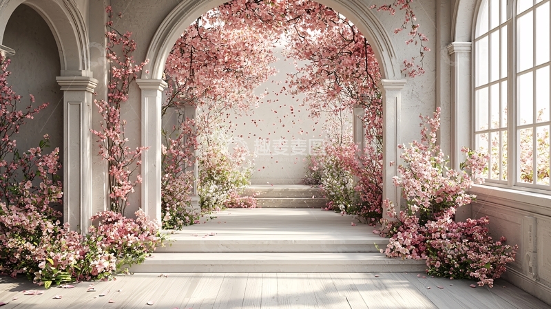 高清大图下载【趣麦麦图】粉色花朵拱门背景