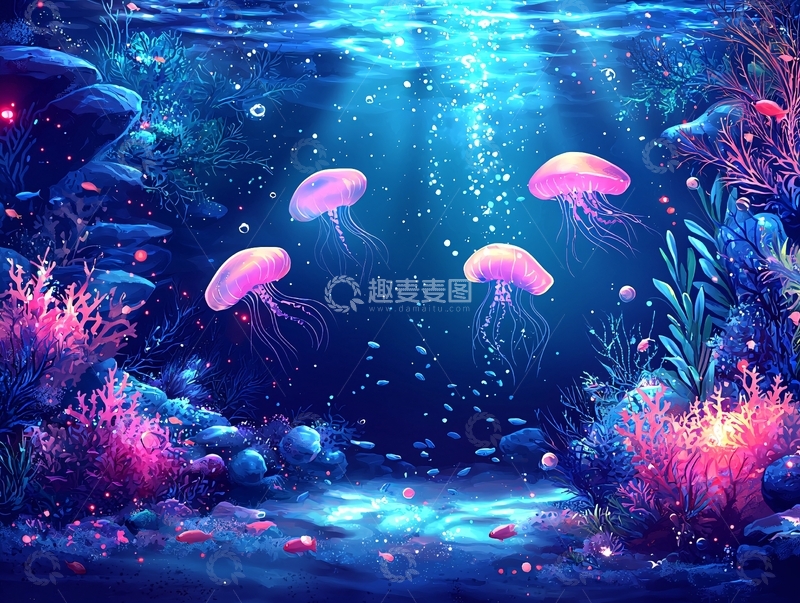 高清大图下载【趣麦麦图】梦幻水母海底世界