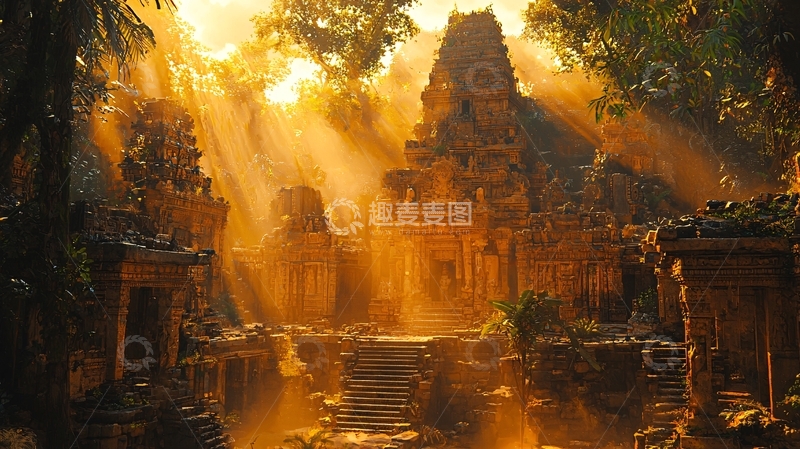高清大图下载【趣麦麦图】阳光洒在古老寺庙