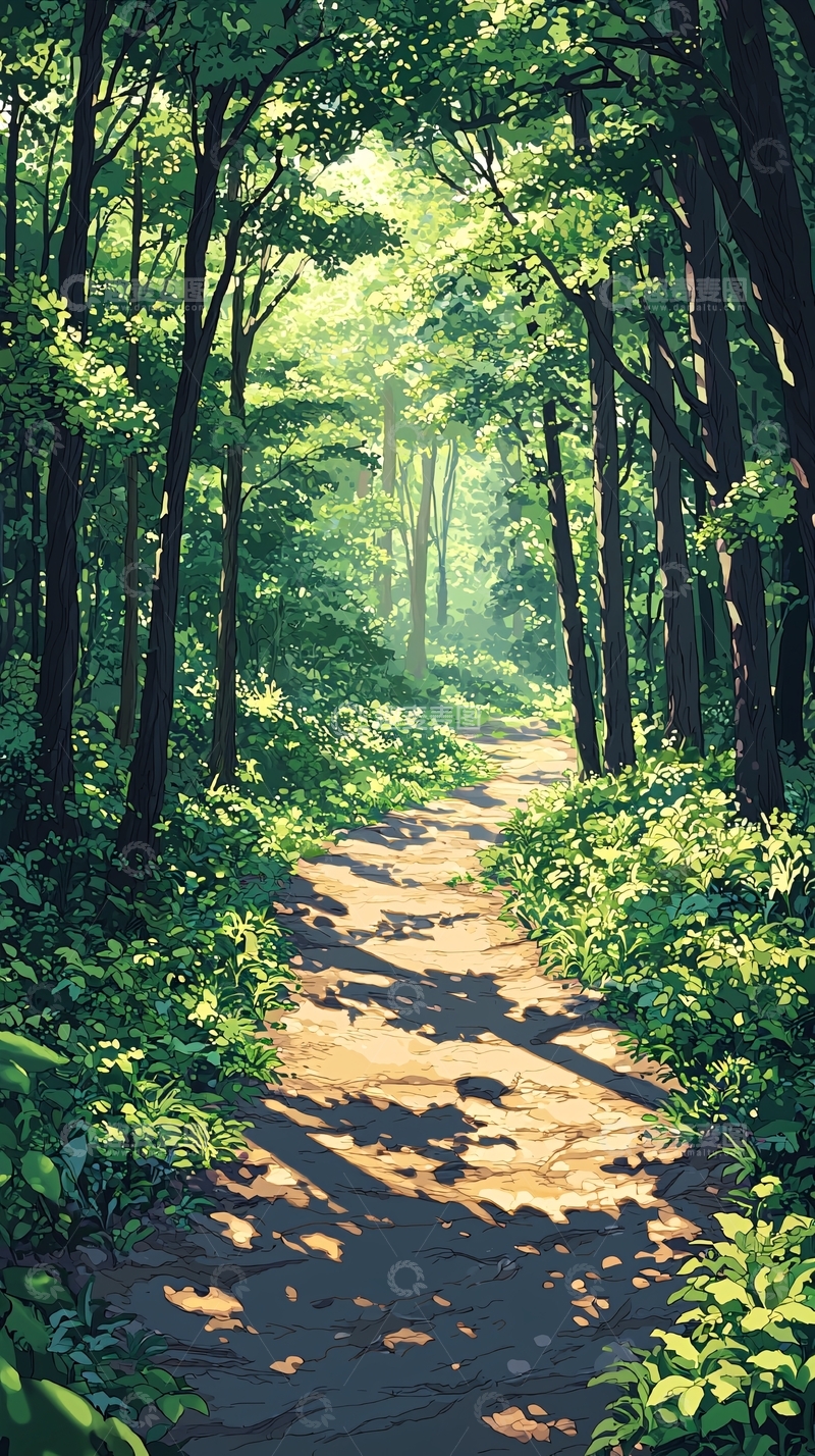 高清大图下载【趣麦麦图】森林小路阳光明媚
