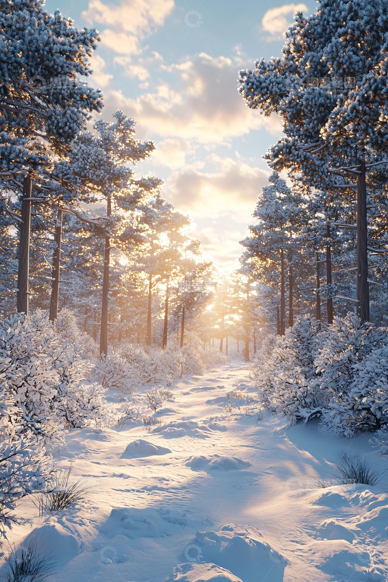高清大图下载【趣麦麦图】雪后森林阳光