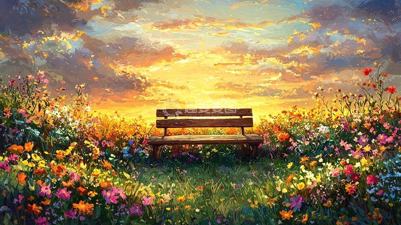 高清大图下载【趣麦麦图】鲜花盛开的长椅