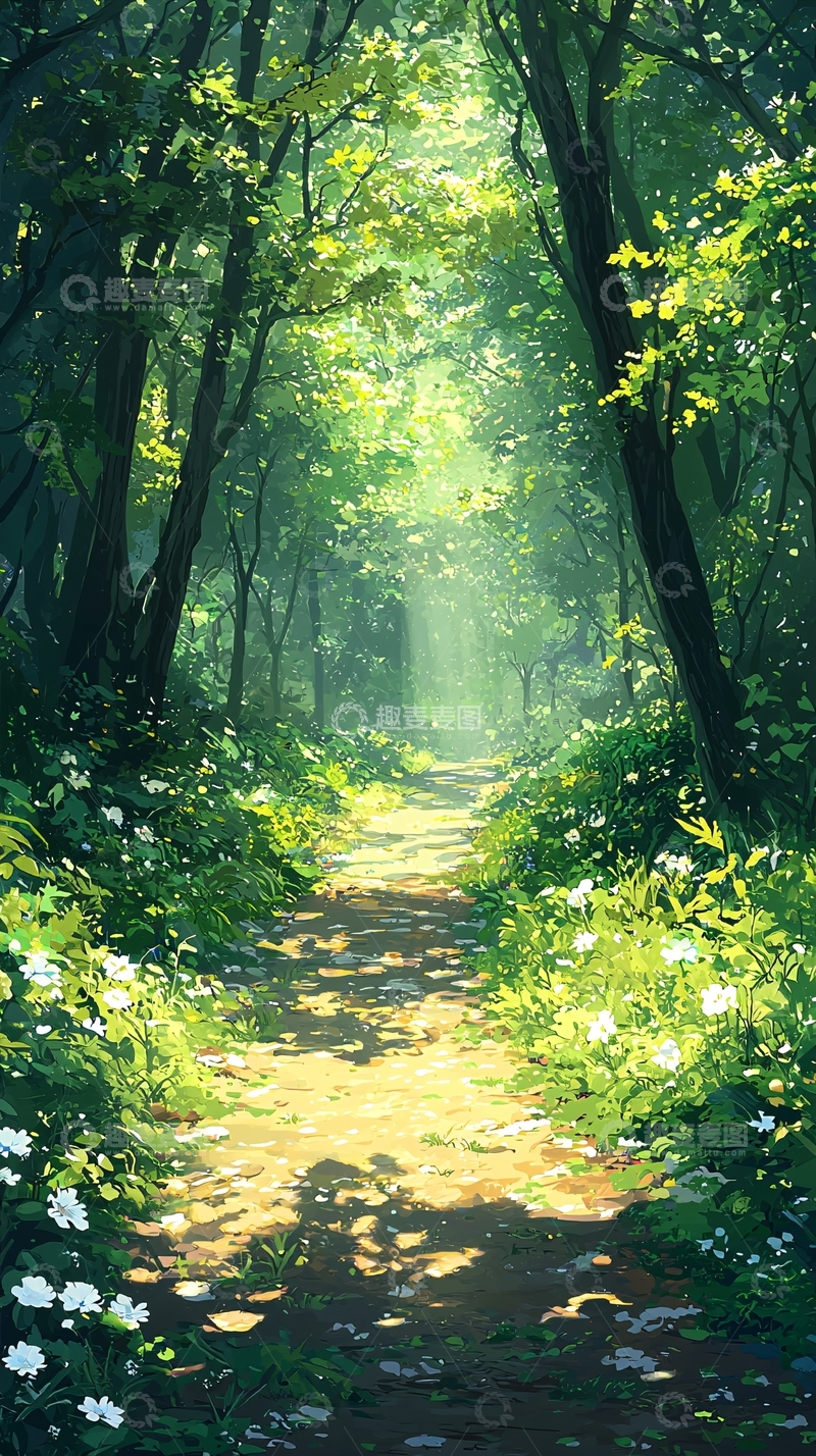 高清大图下载【趣麦麦图】绿荫小路森林深处