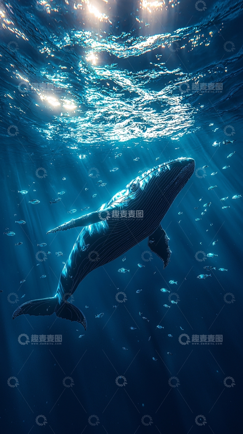 高清大图下载【趣麦麦图】鲸鱼在深海中