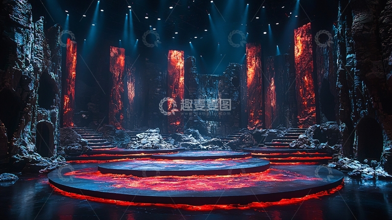 高清大图下载【趣麦麦图】暗黑熔岩舞台背景