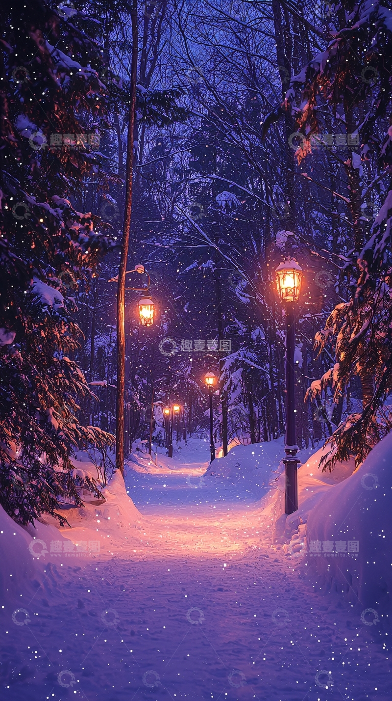 高清大图下载【趣麦麦图】冬季雪景小路