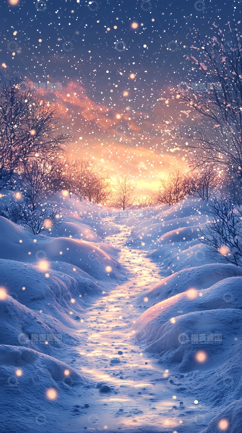 高清大图下载【趣麦麦图】冬日雪景小路