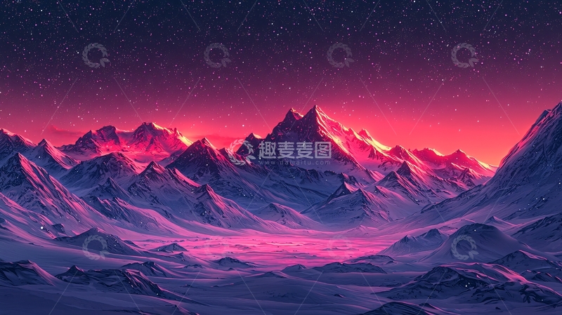 高清大图下载【趣麦麦图】极光下的雪山
