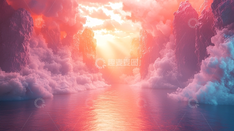 高清大图下载【趣麦麦图】梦幻般的云海峡谷日落