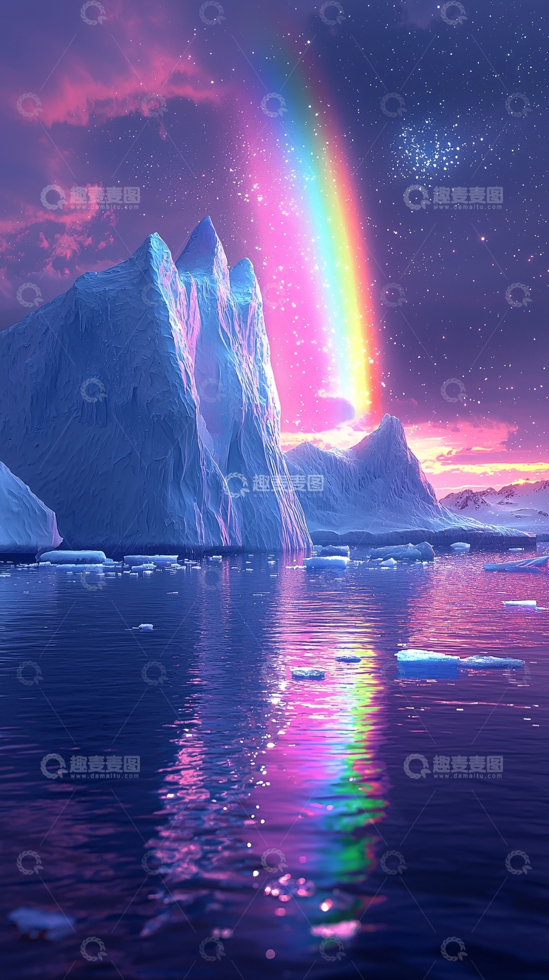 高清大图下载【趣麦麦图】冰山彩虹梦幻夜空场景