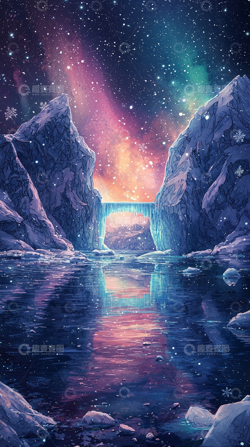 高清大图下载【趣麦麦图】极光冰川梦幻景色