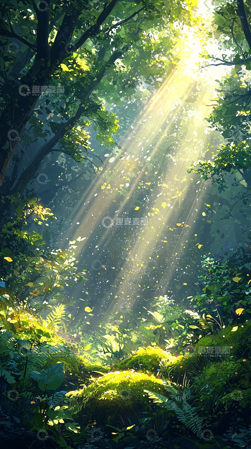 高清大图下载【趣麦麦图】阳光穿透树林的宁静