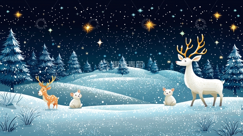 高清大图下载【趣麦麦图】圣诞夜雪景
