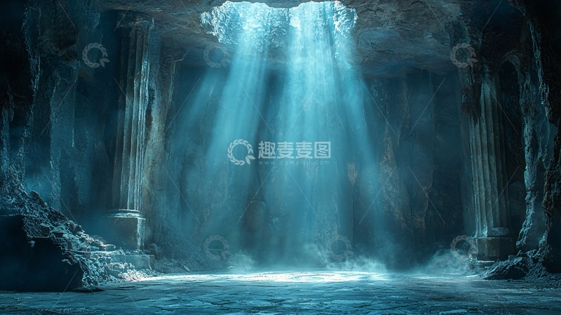 高清大图下载【趣麦麦图】地底宫殿光柱洞穴