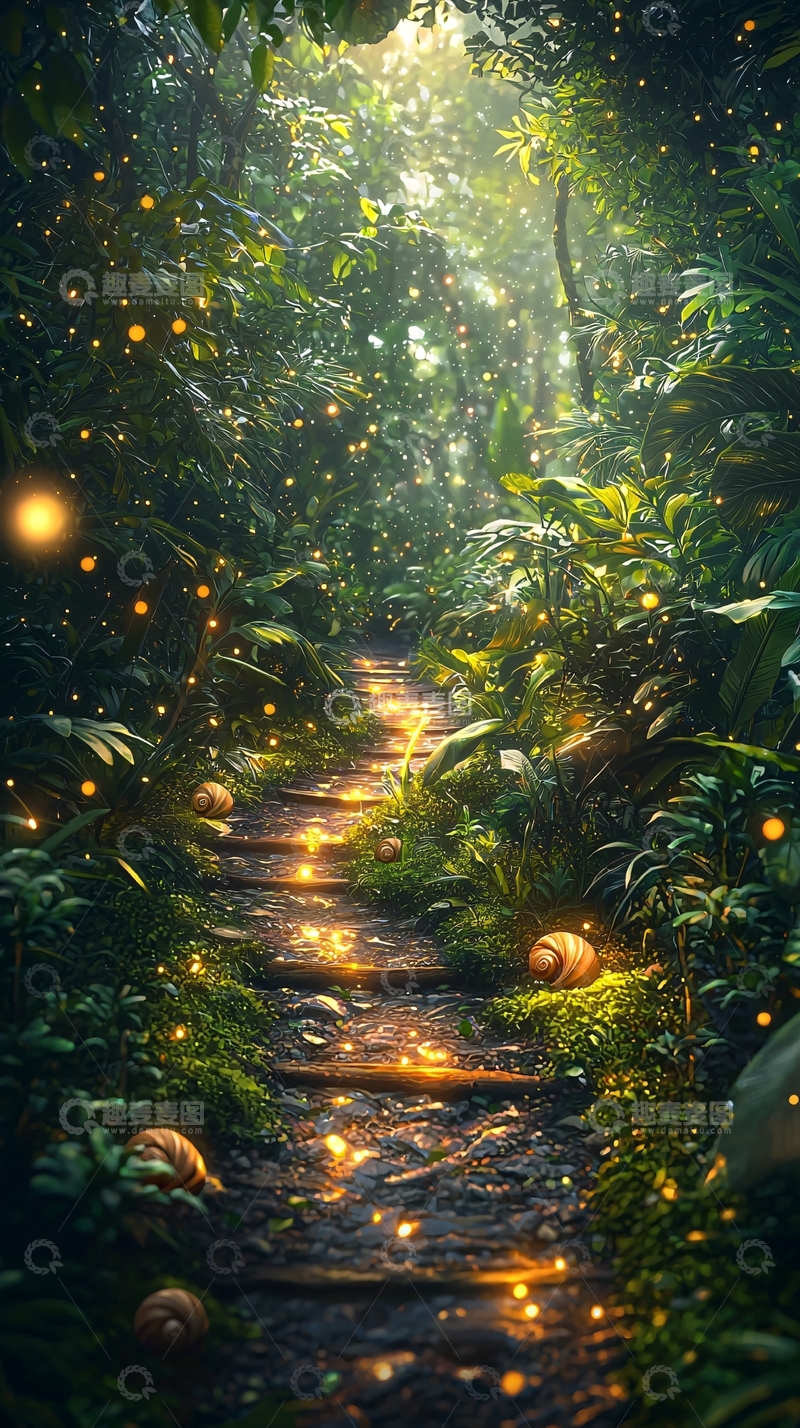 高清大图下载【趣麦麦图】萤火虫森林小路