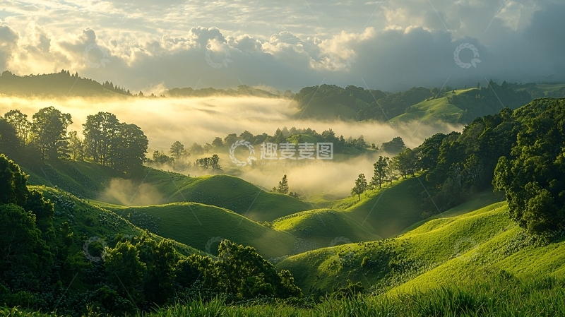 高清大图下载【趣麦麦图】清晨山峦薄雾