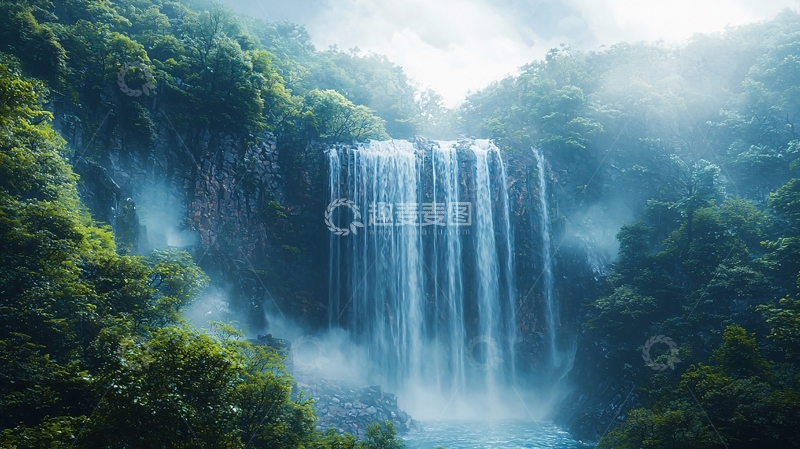 高清大图下载【趣麦麦图】原始森林瀑布