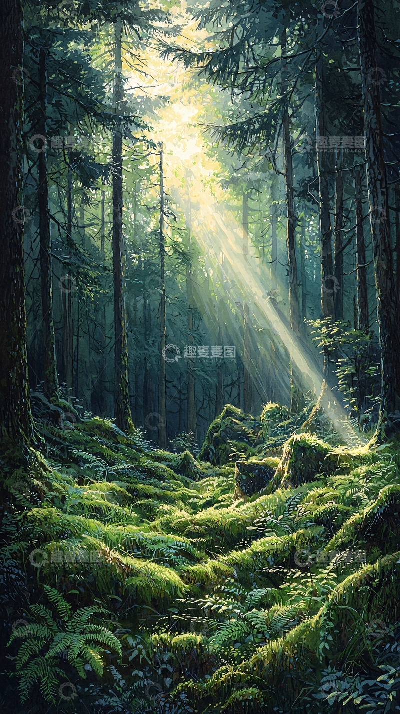 高清大图下载【趣麦麦图】阳光穿透森林