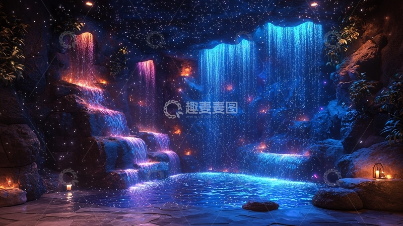 高清大图下载【趣麦麦图】梦幻蓝色瀑布
