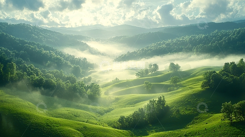 高清大图下载【趣麦麦图】雾气缭绕的山峦景色