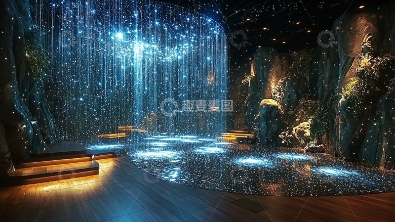 高清大图下载【趣麦麦图】梦幻蓝色瀑布室内场景