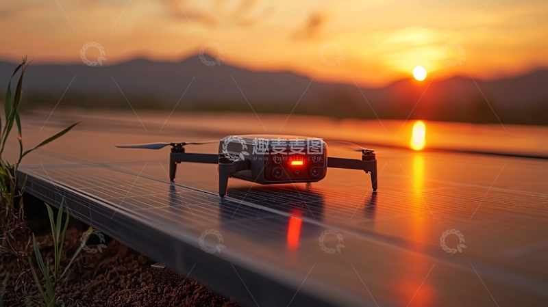 高清大图下载【趣麦麦图】夕阳下无人机充电