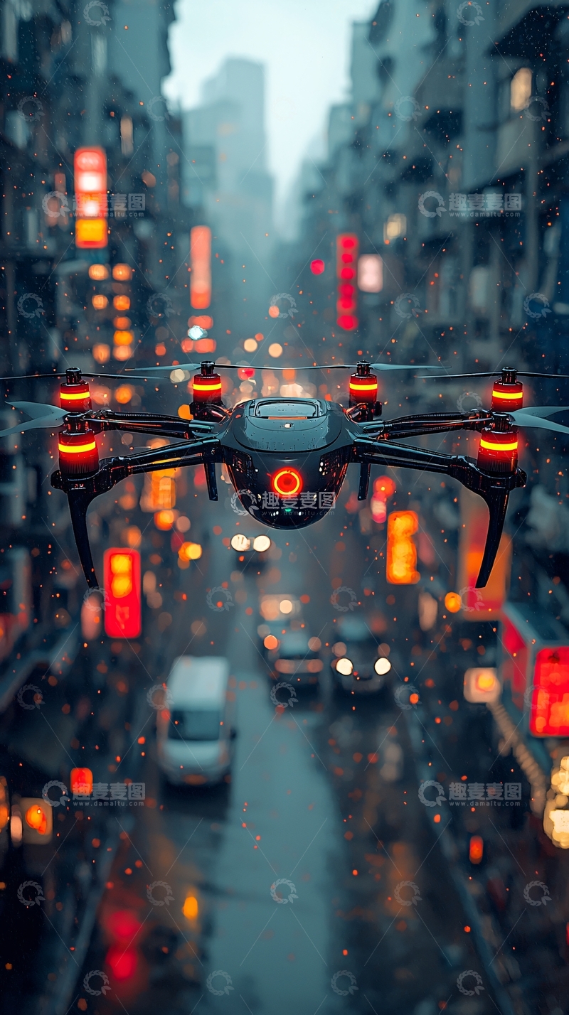 高清大图下载【趣麦麦图】未来都市无人机