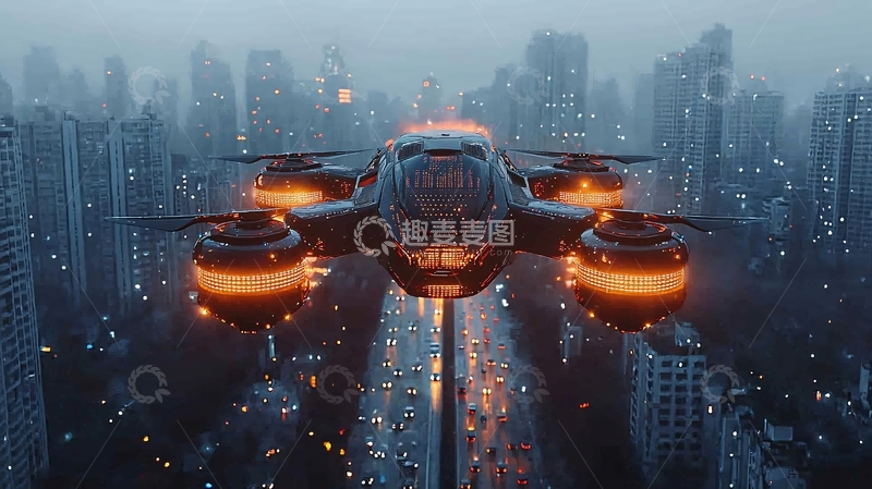 高清大图下载【趣麦麦图】未来城市无人机