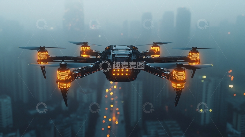 高清大图下载【趣麦麦图】未来城市无人机