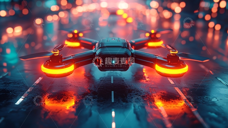 高清大图下载【趣麦麦图】夜景无人机飞行