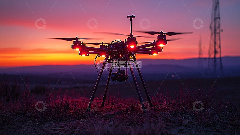 高清大图下载【趣麦麦图】日落余晖下的无人机