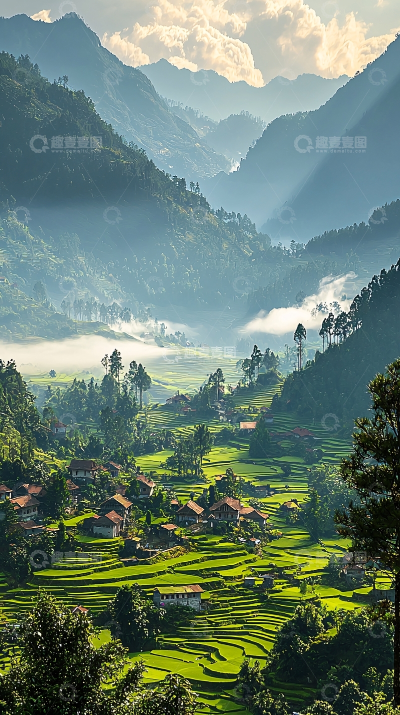 高清大图下载【趣麦麦图】山峦叠嶂的田园风光