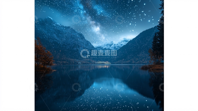 高清大图下载【趣麦麦图】星空下宁静湖面山景