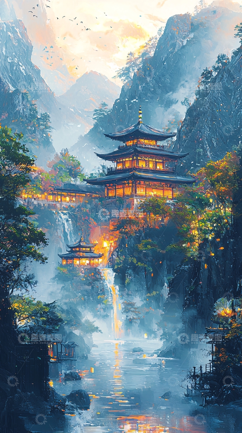 高清大图下载【趣麦麦图】山间古寺