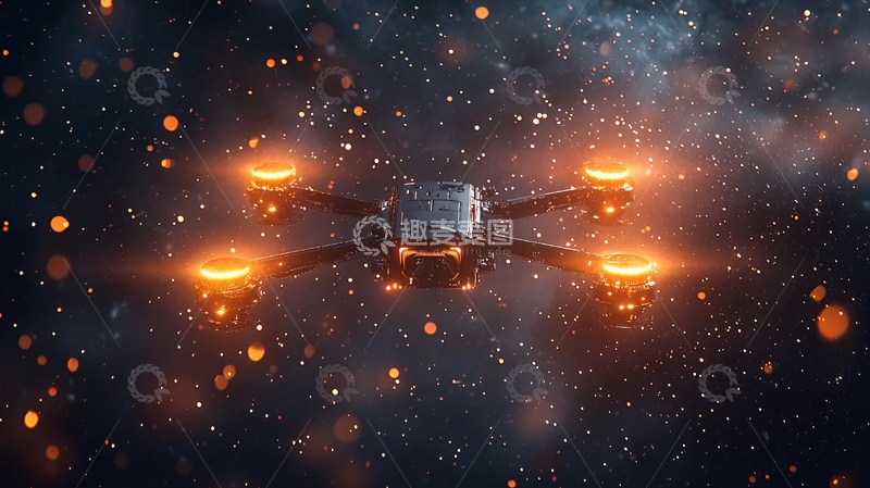 高清大图下载【趣麦麦图】太空背景下发光的无人机