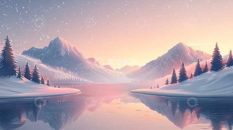 高清大图下载【趣麦麦图】冬季雪山湖泊的唯美景色