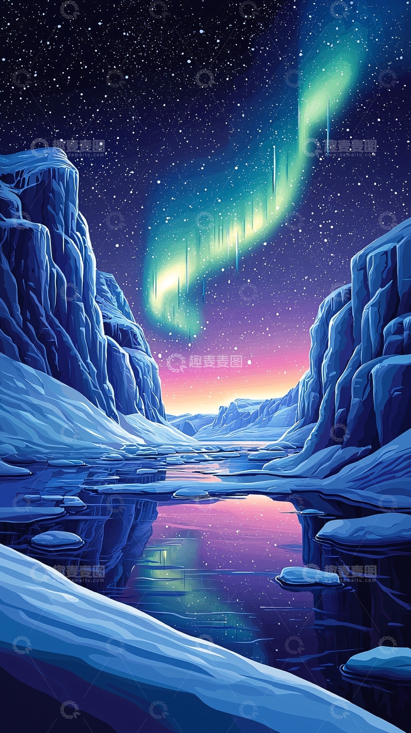高清大图下载【趣麦麦图】极光峡谷冰川景色