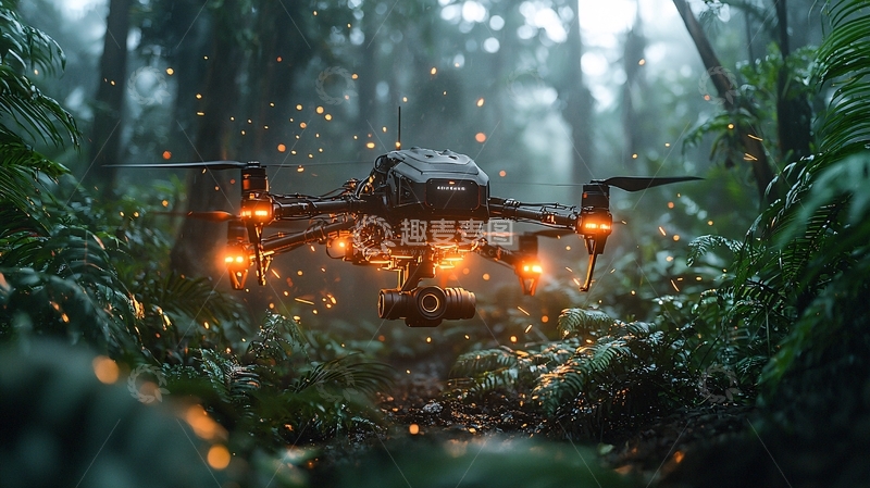 高清大图下载【趣麦麦图】雨林中飞行的无人机