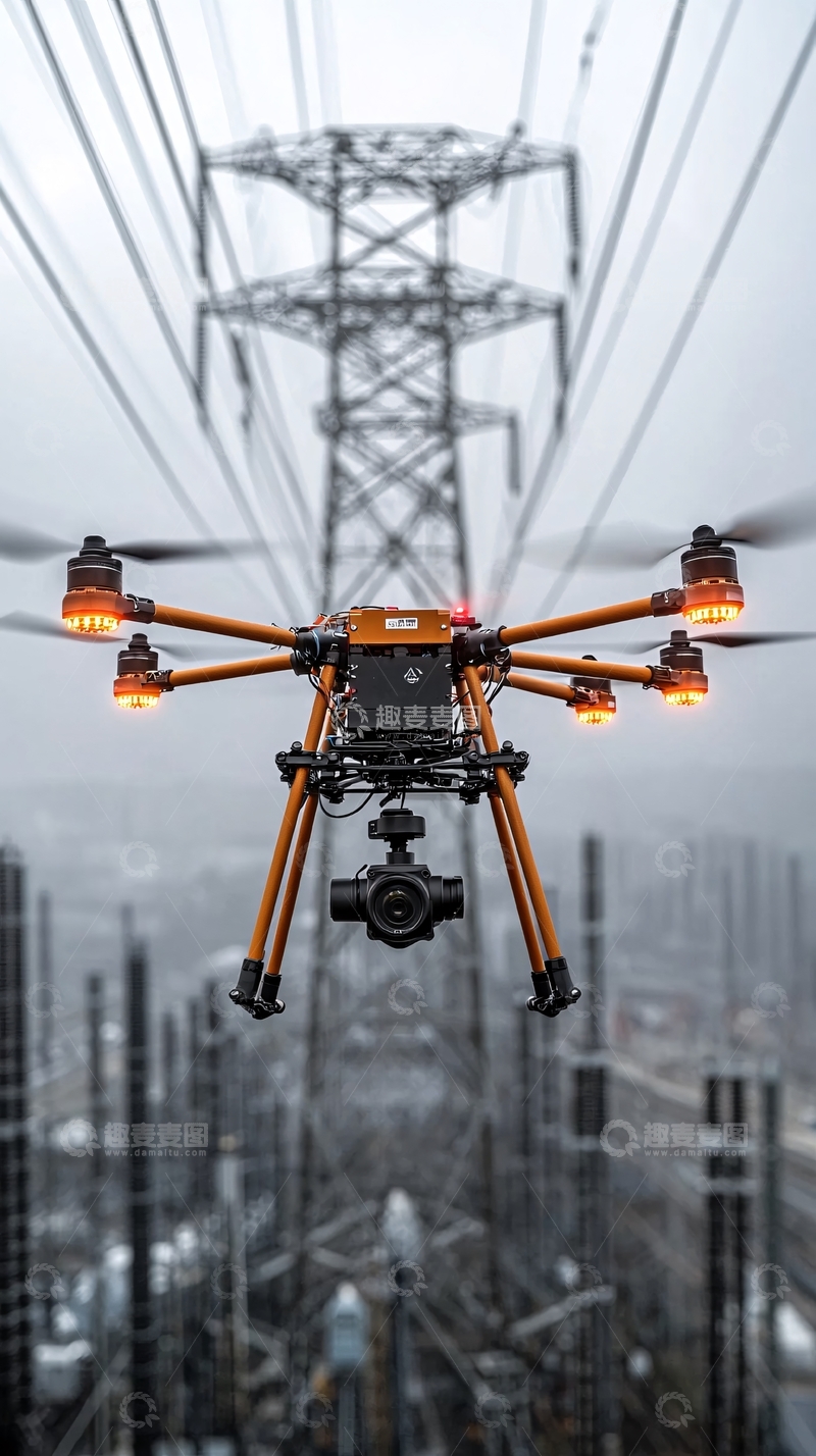 高清大图下载【趣麦麦图】电力巡检无人机
