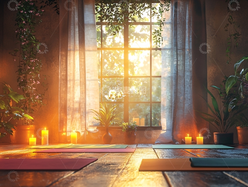 高清大图下载【趣麦麦图】阳光洒满房间的瑜伽空间
